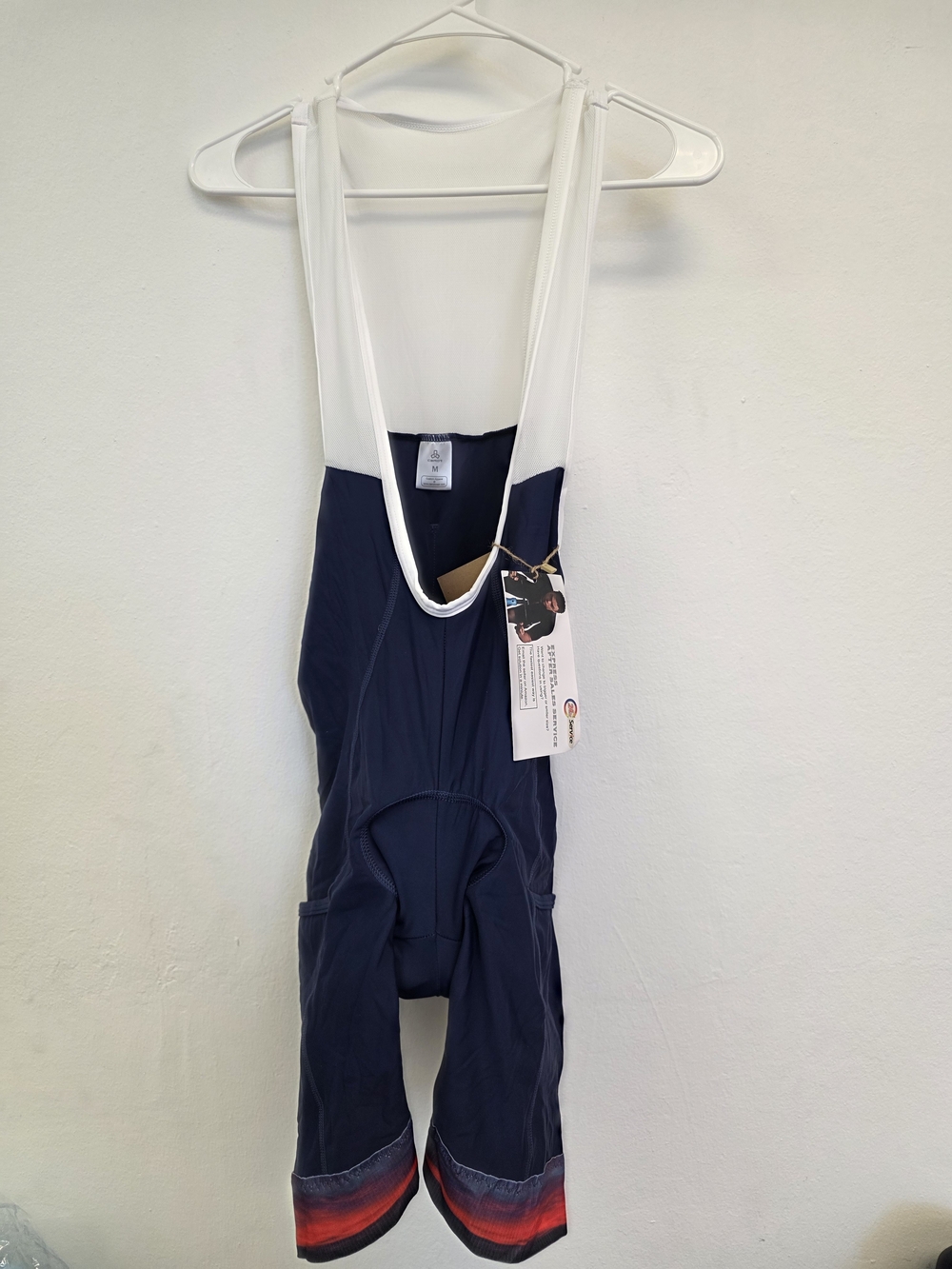 Children's Navy One-Piece Bib Short with White Straps and Red Hem